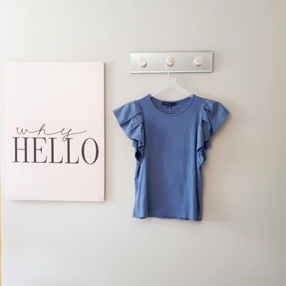 NWT Tommy Hilfiger blue cotton blend ruffle sleeve t-shirt, S - Picture 4 of 7